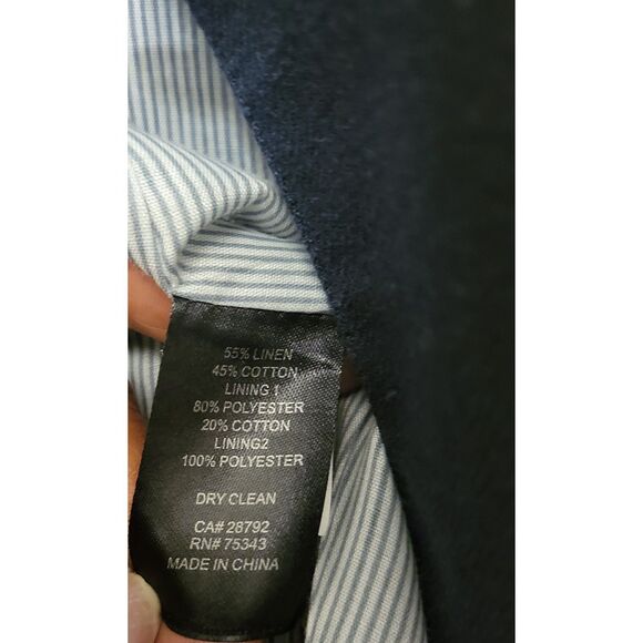 British Khaki Navy Long Sleeve Line & Cotton Blazer Women Size Medium Career - Picture 9 of 10